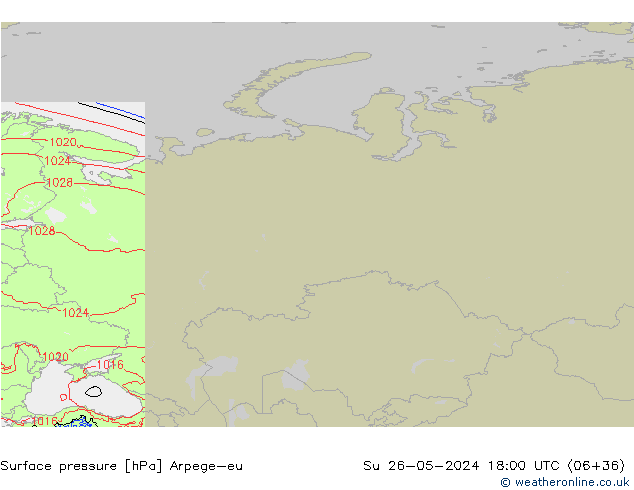 Pressione al suolo Arpege-eu dom 26.05.2024 18 UTC