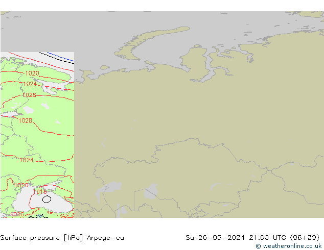 Pressione al suolo Arpege-eu dom 26.05.2024 21 UTC