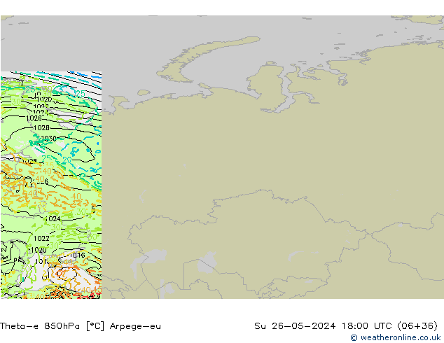 Theta-e 850hPa Arpege-eu Su 26.05.2024 18 UTC