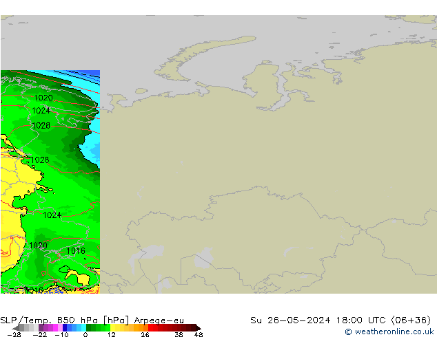 SLP/Temp. 850 hPa Arpege-eu Su 26.05.2024 18 UTC