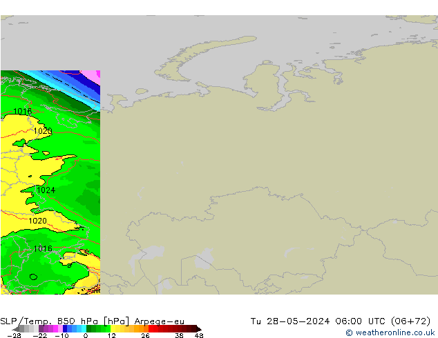 850 hPa Yer Bas./Sıc Arpege-eu Sa 28.05.2024 06 UTC