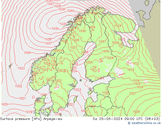 Surface pressure Arpege-eu Sa 25.05.2024 09 UTC