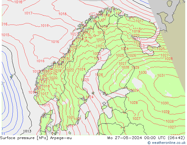 приземное давление Arpege-eu пн 27.05.2024 00 UTC