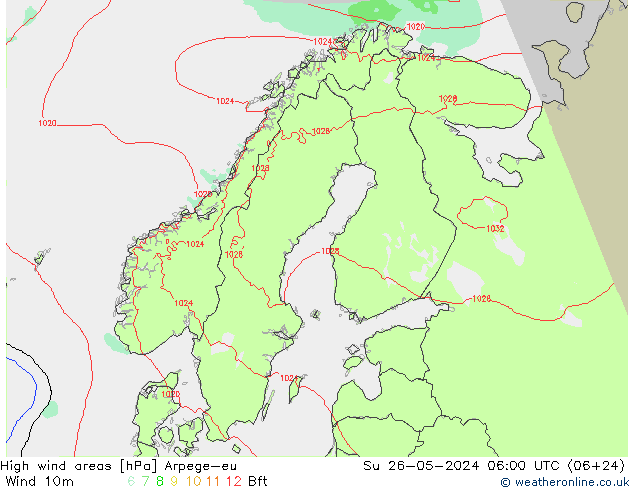 High wind areas Arpege-eu Su 26.05.2024 06 UTC