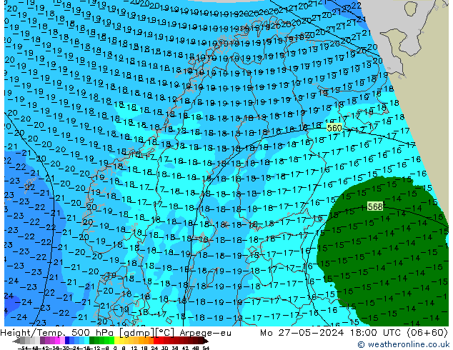 Height/Temp. 500 hPa Arpege-eu Seg 27.05.2024 18 UTC