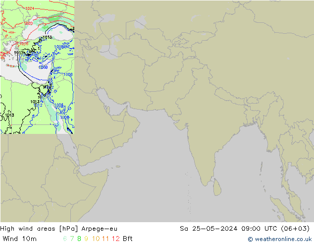 High wind areas Arpege-eu Sáb 25.05.2024 09 UTC