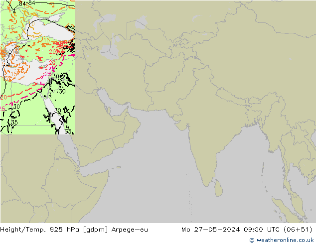 Height/Temp. 925 hPa Arpege-eu Mo 27.05.2024 09 UTC