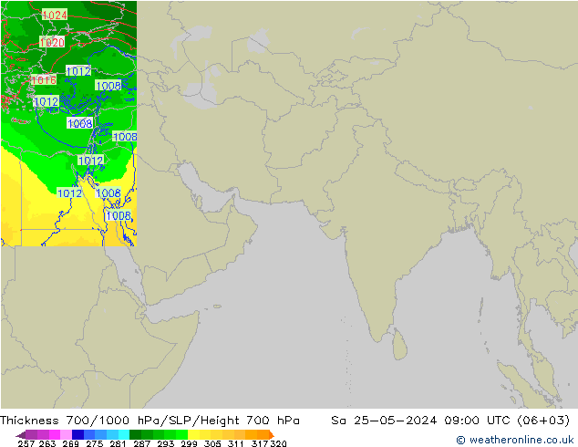 Thck 700-1000 hPa Arpege-eu sab 25.05.2024 09 UTC