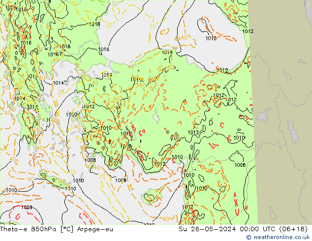 Theta-e 850hPa Arpege-eu Su 26.05.2024 00 UTC