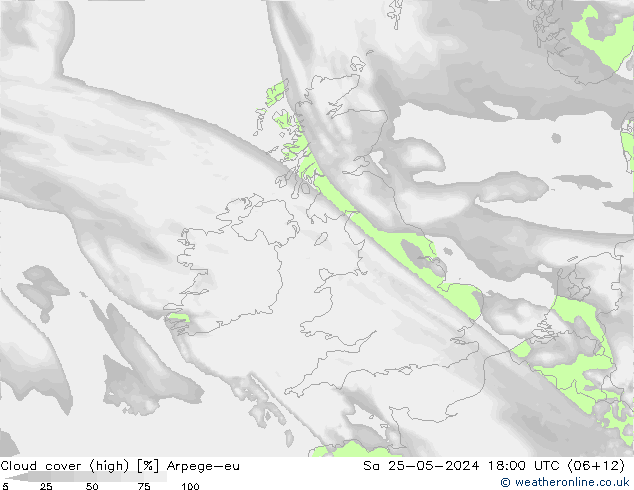 Cloud cover (high) Arpege-eu Sa 25.05.2024 18 UTC