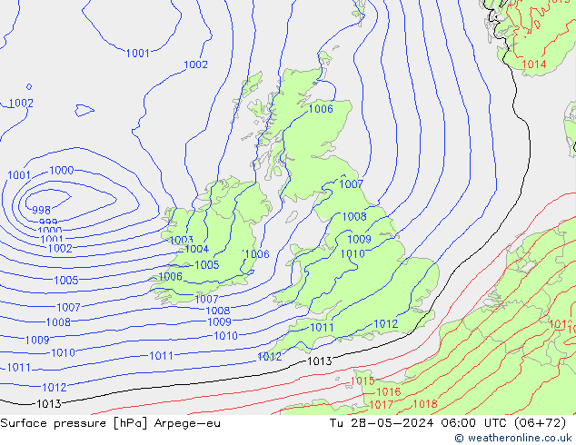 Surface pressure Arpege-eu Tu 28.05.2024 06 UTC