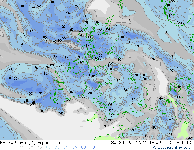 Humedad rel. 700hPa Arpege-eu dom 26.05.2024 18 UTC