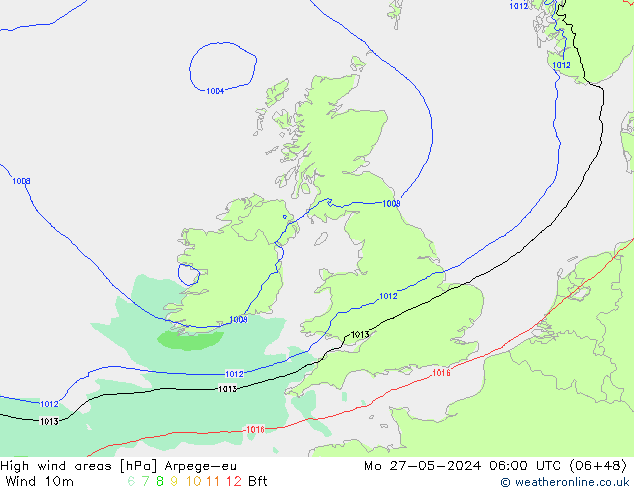 High wind areas Arpege-eu Mo 27.05.2024 06 UTC