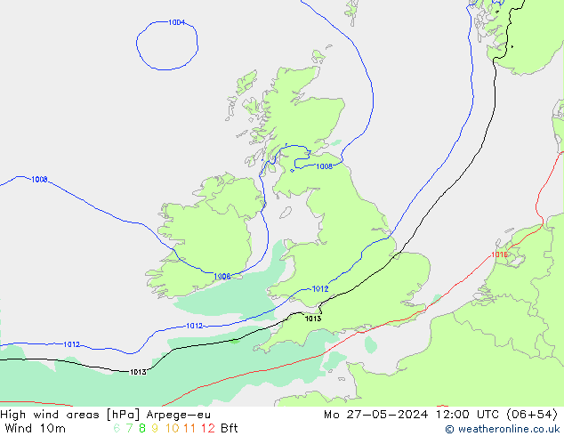 High wind areas Arpege-eu Mo 27.05.2024 12 UTC