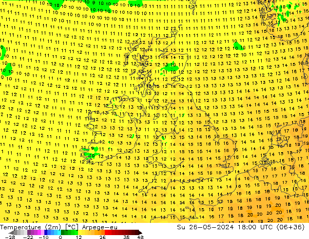 Temperature (2m) Arpege-eu Ne 26.05.2024 18 UTC