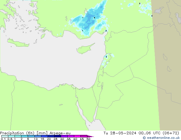 Précipitation (6h) Arpege-eu mar 28.05.2024 06 UTC