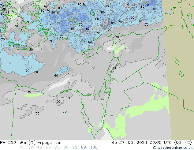 RH 850 hPa Arpege-eu Mo 27.05.2024 00 UTC