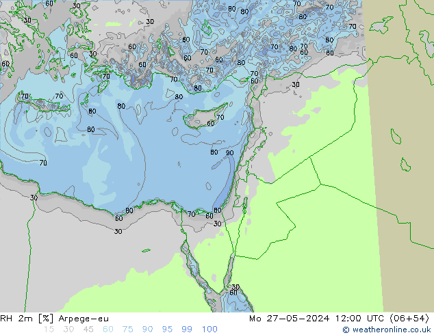 Humedad rel. 2m Arpege-eu lun 27.05.2024 12 UTC