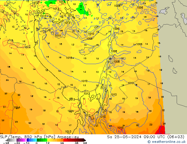 SLP/Temp. 850 hPa Arpege-eu Sáb 25.05.2024 09 UTC