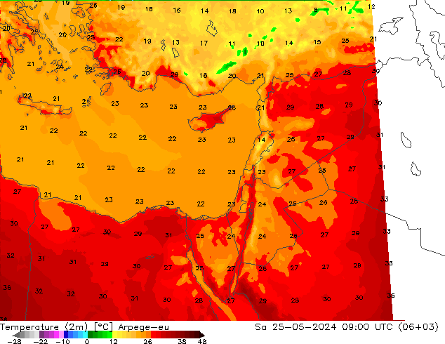 Temperature (2m) Arpege-eu Sa 25.05.2024 09 UTC