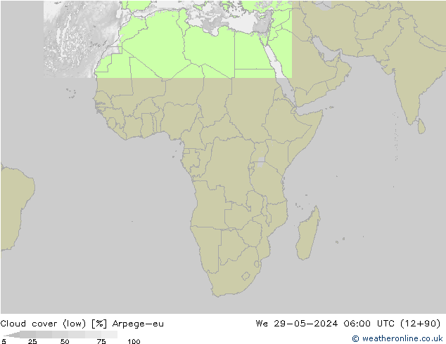 Cloud cover (low) Arpege-eu We 29.05.2024 06 UTC