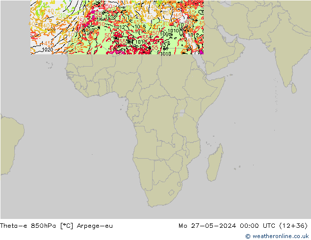 Theta-e 850hPa Arpege-eu lun 27.05.2024 00 UTC