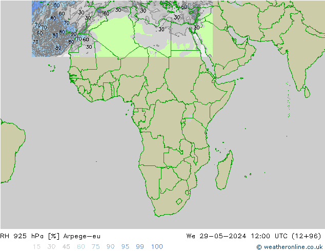 RH 925 hPa Arpege-eu We 29.05.2024 12 UTC