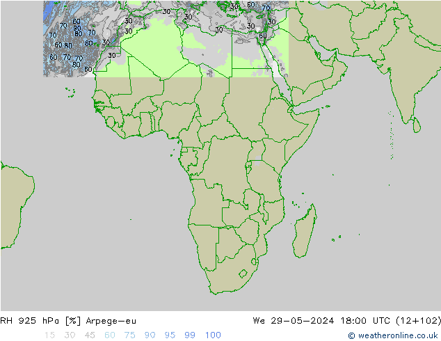 RH 925 hPa Arpege-eu We 29.05.2024 18 UTC