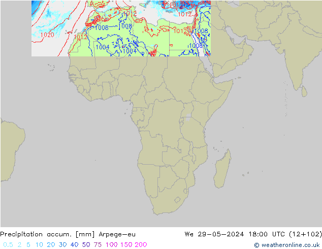 Precipitation accum. Arpege-eu St 29.05.2024 18 UTC