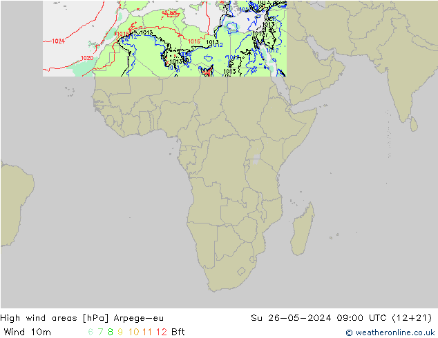 High wind areas Arpege-eu Su 26.05.2024 09 UTC
