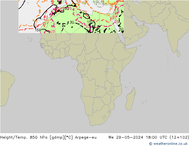 Height/Temp. 850 hPa Arpege-eu We 29.05.2024 18 UTC