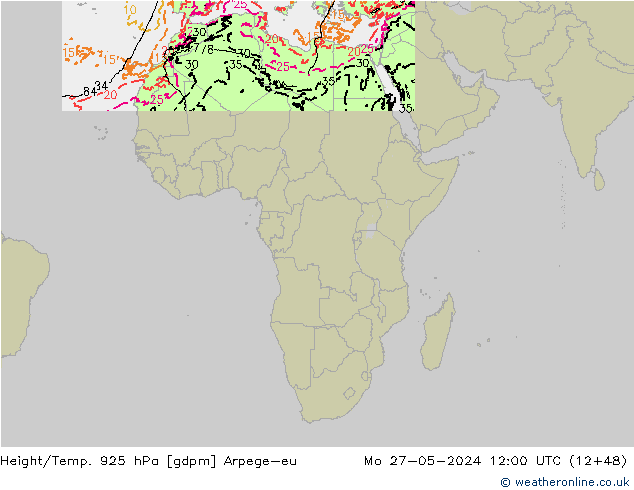 Height/Temp. 925 hPa Arpege-eu pon. 27.05.2024 12 UTC