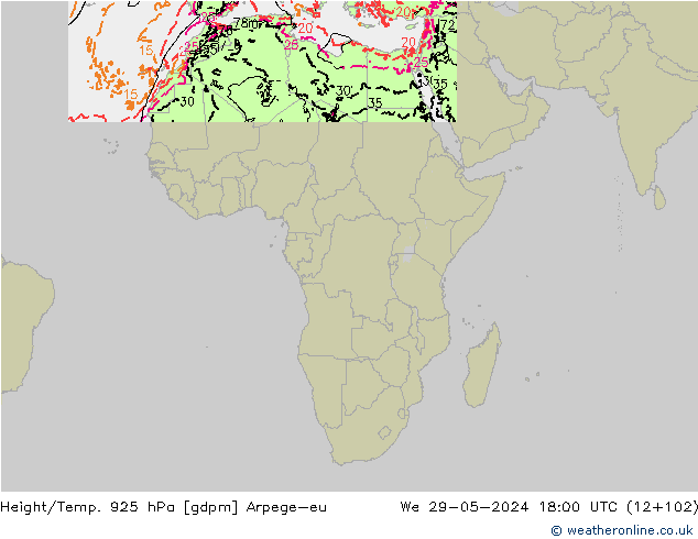 Height/Temp. 925 гПа Arpege-eu ср 29.05.2024 18 UTC