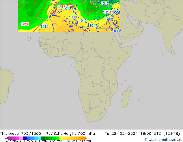 Thck 700-1000 hPa Arpege-eu Tu 28.05.2024 18 UTC