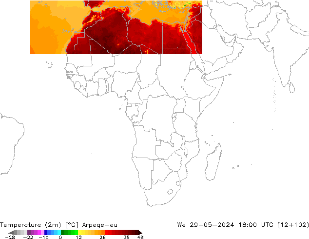 Temperaturkarte (2m) Arpege-eu Mi 29.05.2024 18 UTC
