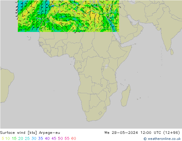 Vent 10 m Arpege-eu mer 29.05.2024 12 UTC