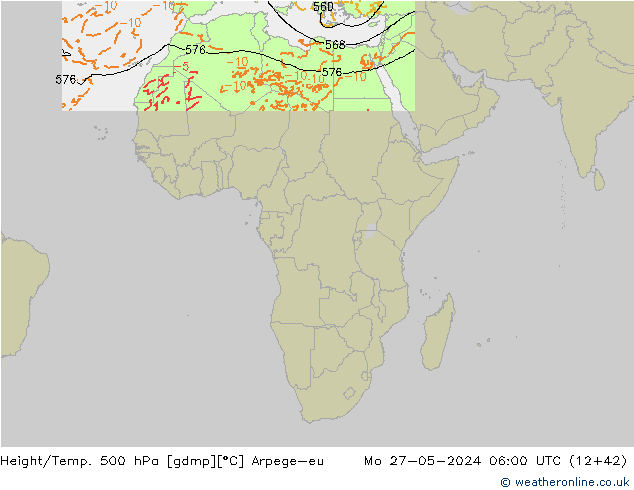 Height/Temp. 500 hPa Arpege-eu  27.05.2024 06 UTC