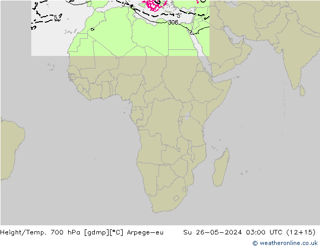 Height/Temp. 700 hPa Arpege-eu Su 26.05.2024 03 UTC