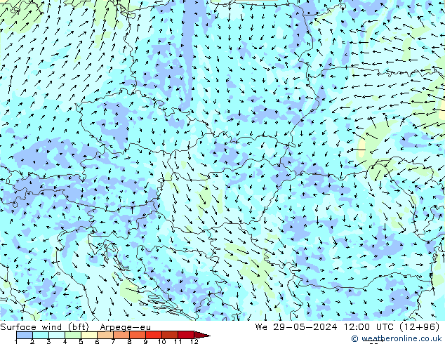 Surface wind (bft) Arpege-eu We 29.05.2024 12 UTC