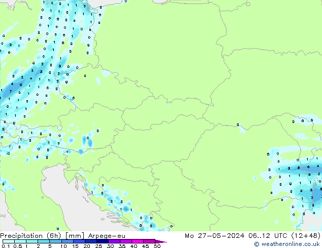 Totale neerslag (6h) Arpege-eu ma 27.05.2024 12 UTC