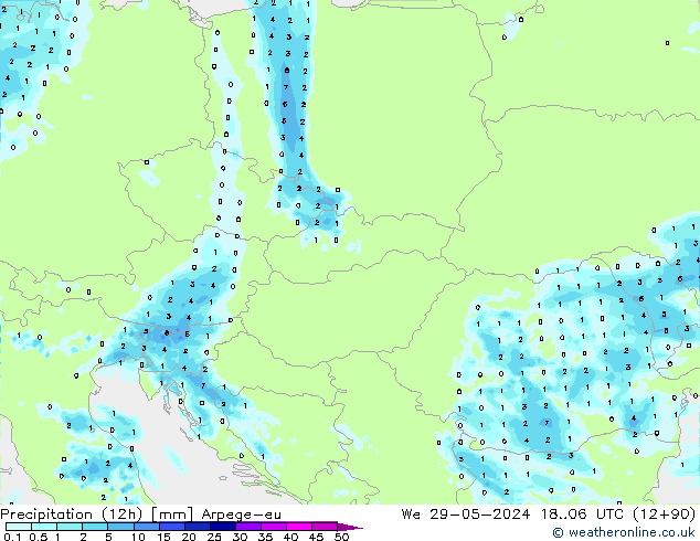 Precipitation (12h) Arpege-eu We 29.05.2024 06 UTC