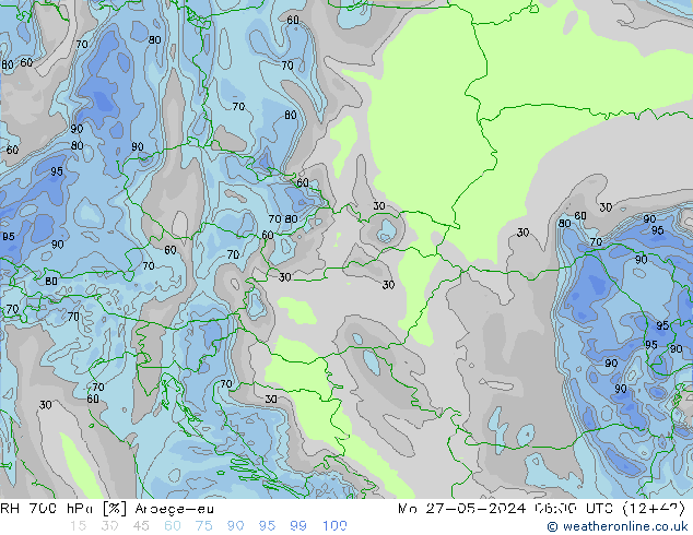 Humedad rel. 700hPa Arpege-eu lun 27.05.2024 06 UTC