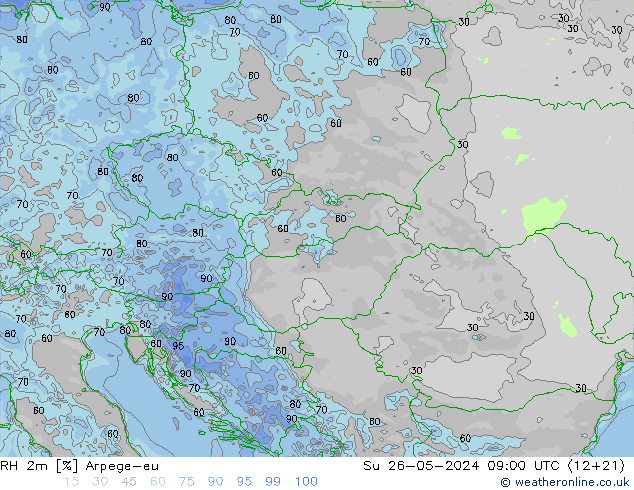 RH 2m Arpege-eu Su 26.05.2024 09 UTC