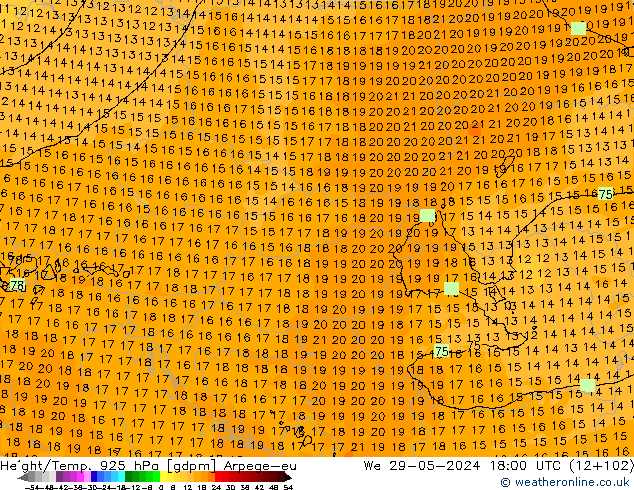 Height/Temp. 925 гПа Arpege-eu ср 29.05.2024 18 UTC