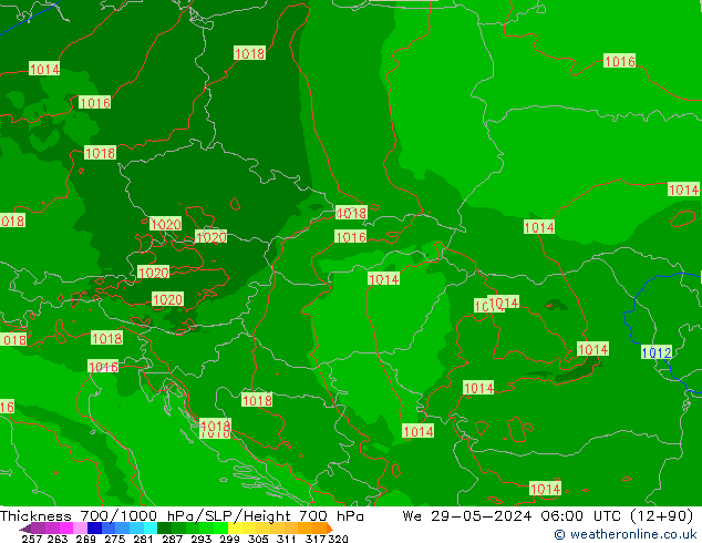 Thck 700-1000 hPa Arpege-eu Qua 29.05.2024 06 UTC