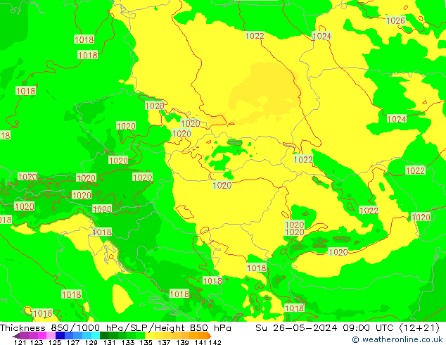 850-1000 hPa Kalınlığı Arpege-eu Paz 26.05.2024 09 UTC