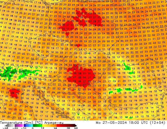 Temperature (2m) Arpege-eu Po 27.05.2024 18 UTC