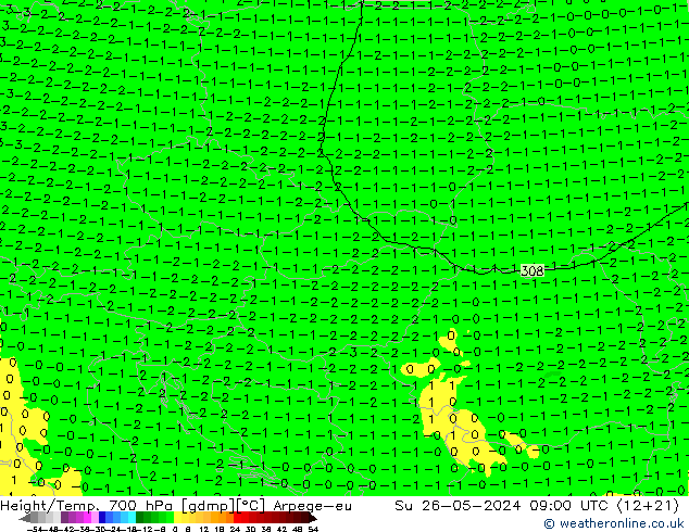 Yükseklik/Sıc. 700 hPa Arpege-eu Paz 26.05.2024 09 UTC