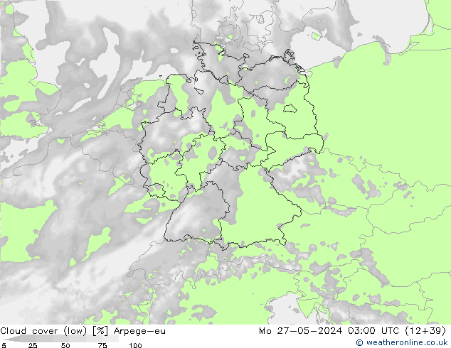 nízká oblaka Arpege-eu Po 27.05.2024 03 UTC