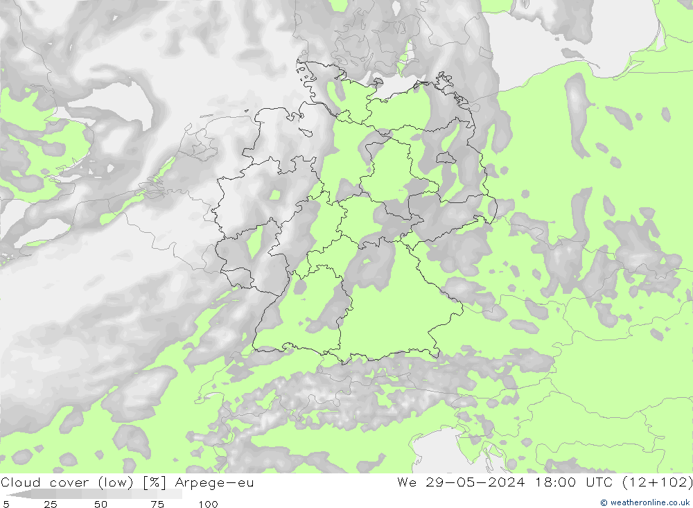 Bewolking (Laag) Arpege-eu wo 29.05.2024 18 UTC